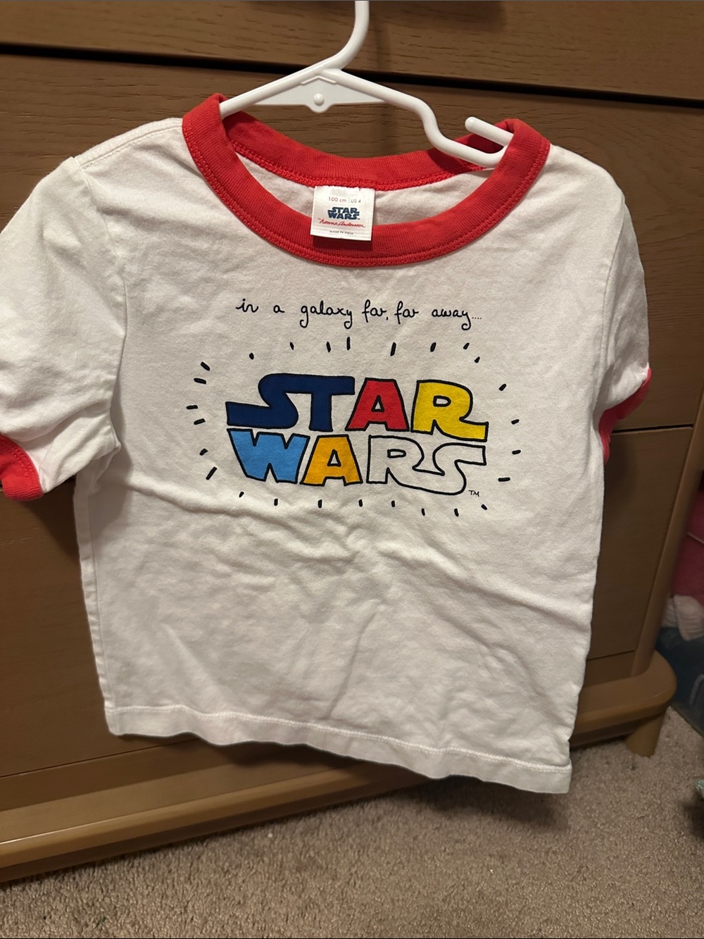 Hanna Andersson White Tee with Red Trim and Multicolor Star Wars Logo